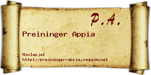Preininger Appia névjegykártya